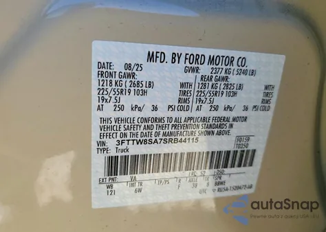 2025 Ford Maverick Lariat z USA, uszkodzony, nr VIN 3FTTW8SA7SRB44115